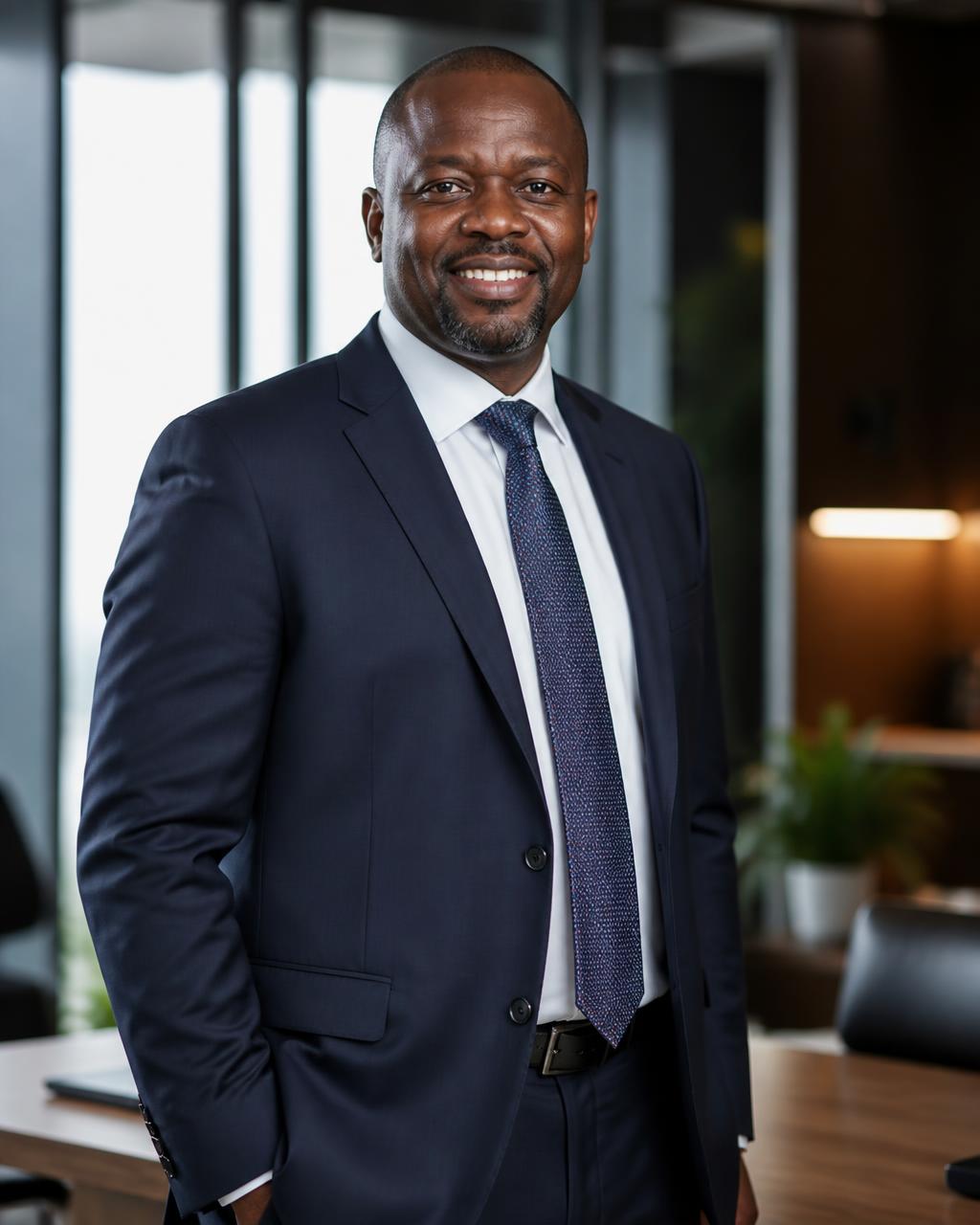 Kimuli Isaac, Managing Director of Rennes Solutions Ltd, in a modern Kampala office