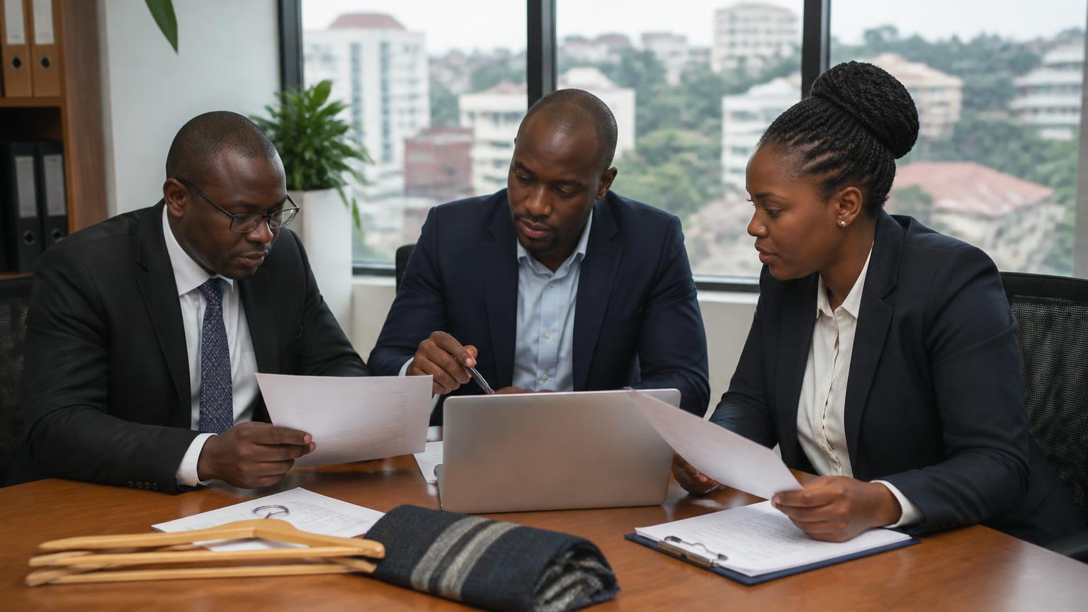 Procurement professionals reviewing supplier quotations in a Kampala office
